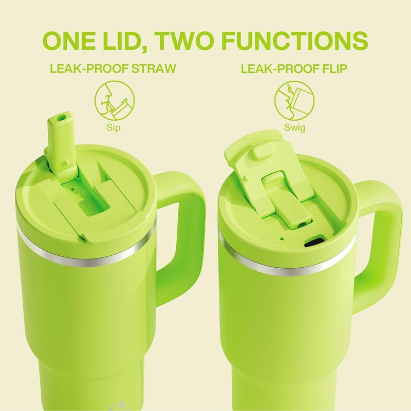 ENCOOL 32 oz Tumbler with Handle and Straw: Stainless Steel Insulated Tumbler Keeps Cold for 24 Hours, Leakproof Travel Cup Fits in Cup Holder and BPA-Free,Sharp Green - Image 4
